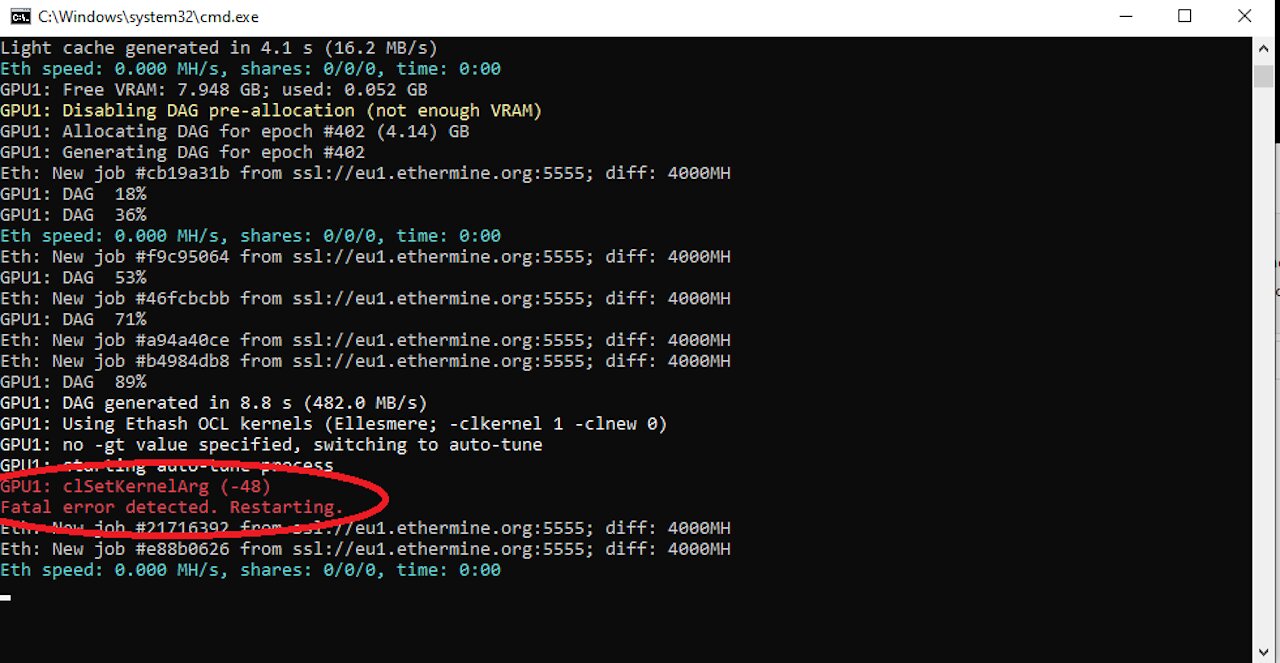 How to fix ClSetKernelArg (-48) Fatal error detected. Restaring