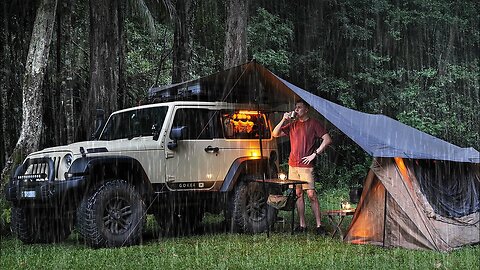 SOLO Camping In The RAIN || RELAX, SLEEP And Eat In The JUNGLE || Rain ASMR