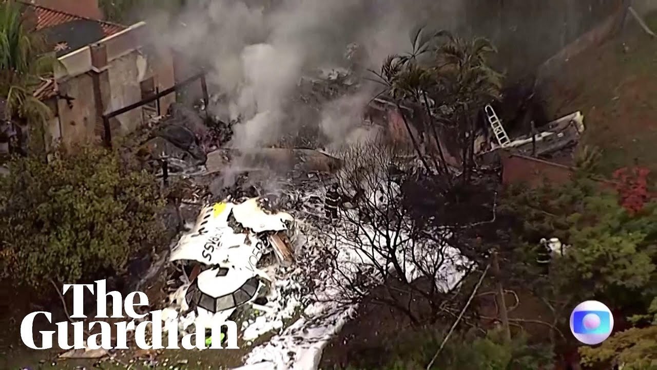 Aerial footage shows plane crash site in Brazil