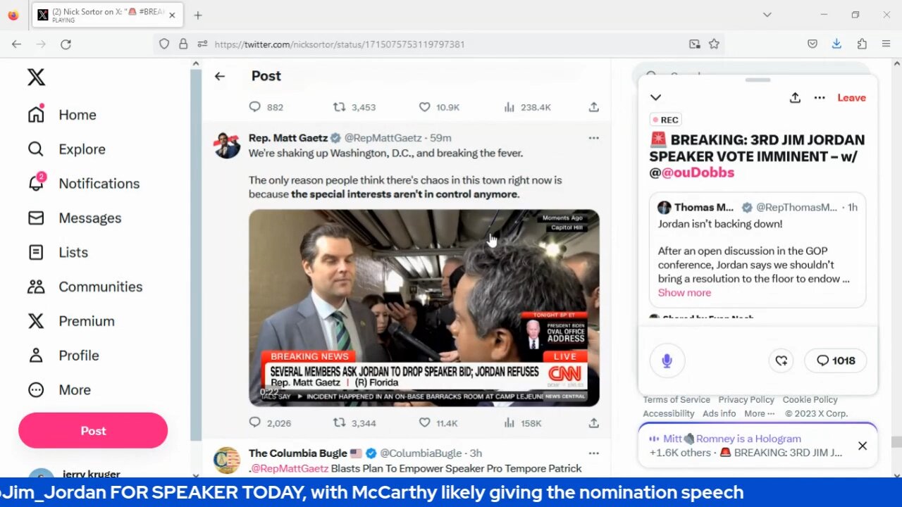 #BREAKING_ @MattGaetz EXPECTS A THIRD VOTE FOR @Jim_Jordan FOR SPEAKER TODAY, with McCarthy likel