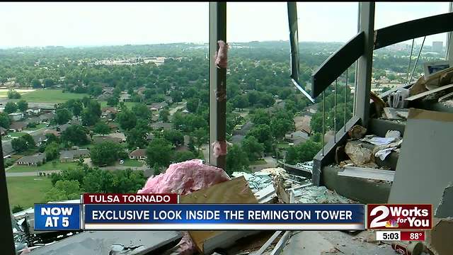 Inside look at the Remington Tower, badly damaged by tornado