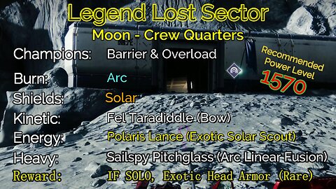 Destiny 2 Legend Lost Sector: Moon - K1 Crew Quarters on my Warlock 11-23-22