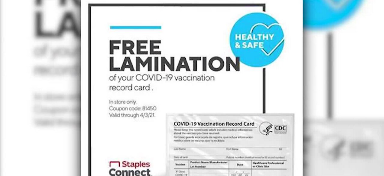 Staples offering to laminate vaccination cards