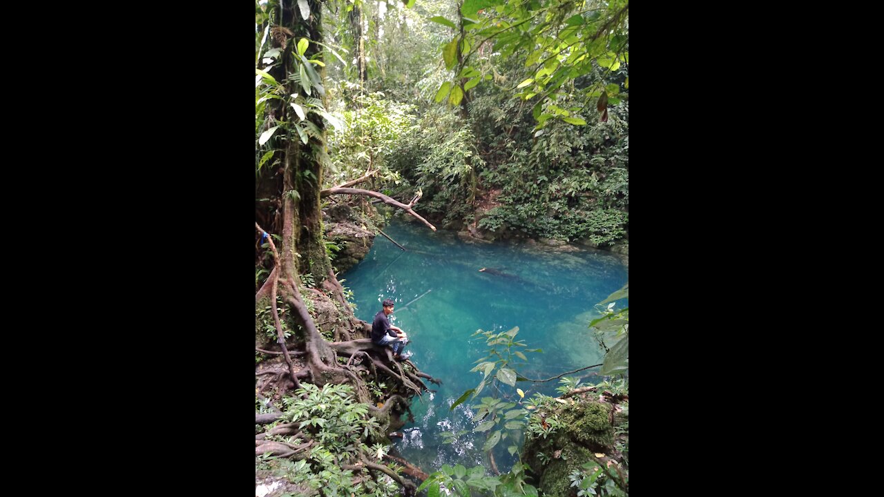 bathing in a very fresh small lake in the middle of the forest