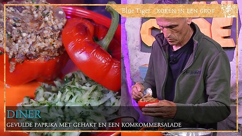 Diner: Paprika gevuld met gehakt en daarbij een komkommersalade.