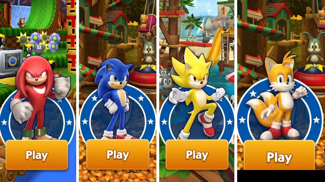 Movie Sonic VS Movie Super Sonic VS Movie Knuckles VS Movie Tails I Sonic Dash