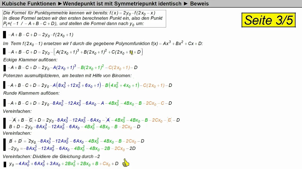 Kubische Funktionen ► Wendpunkt und Symmetriepunkt sind identisch ► Beweis