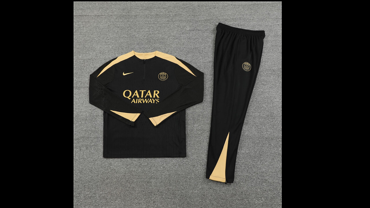 👉🏻⚽️2024/25 PSG Adult/Kid Black-Golden Long Sleeve Tracksuit