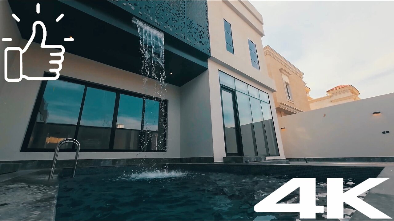 Relaxing swimming pool with private waterfall | Beautiful 4K water relaxing feature