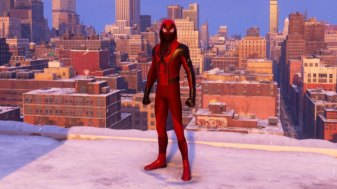 SPIDER-MAN MILES MORALES PS5 [Free Roam/Swinging Gameplay] - Crimson Cowl Suit