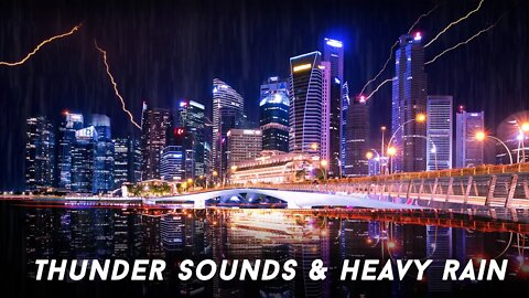 Thunder sound & Heavy Rain | In the city night lights for deep sleep, relaxation, insomnia relief