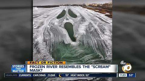 Frozen river looks like "Scream" mask?