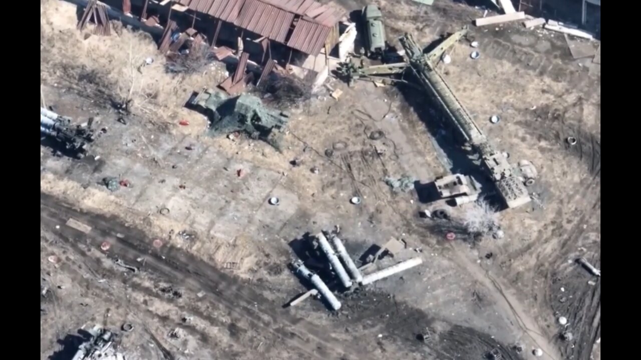 The remnants of the Ukrainian army's S-300 anti-aircraft missile system launcher.