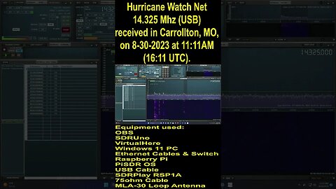 Hurricane Watch Net 14.325 Mhz USB received in Carrollton, MO, on 8-30-2023 at 11:11AM (16:11 UTC).