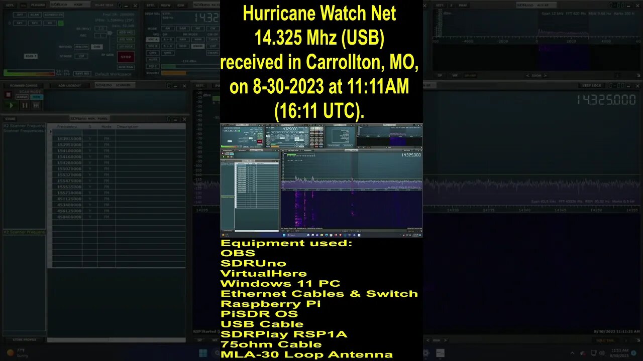 Hurricane Watch Net 14.325 Mhz USB received in Carrollton, MO, on 8-30-2023 at 11:11AM (16:11 UTC).