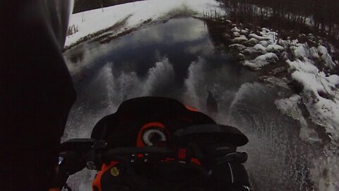 Snowmobile Trail Riding (Gaylord Michigan) Part 28 (Water Skipping!)