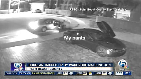 Burglar takes a tumble, suffers wardrobe malfunction