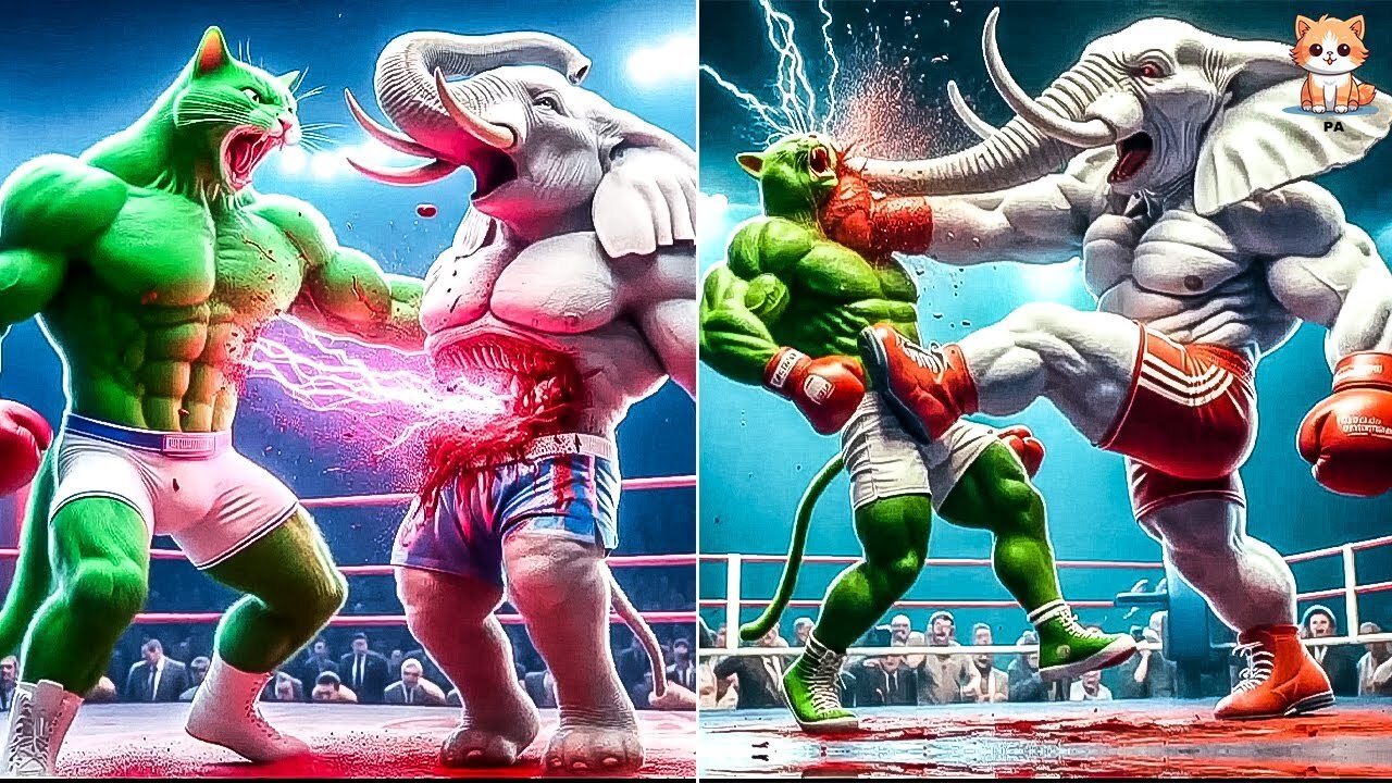 Watch The Epic Battle: Green Cat Takes On Elephant