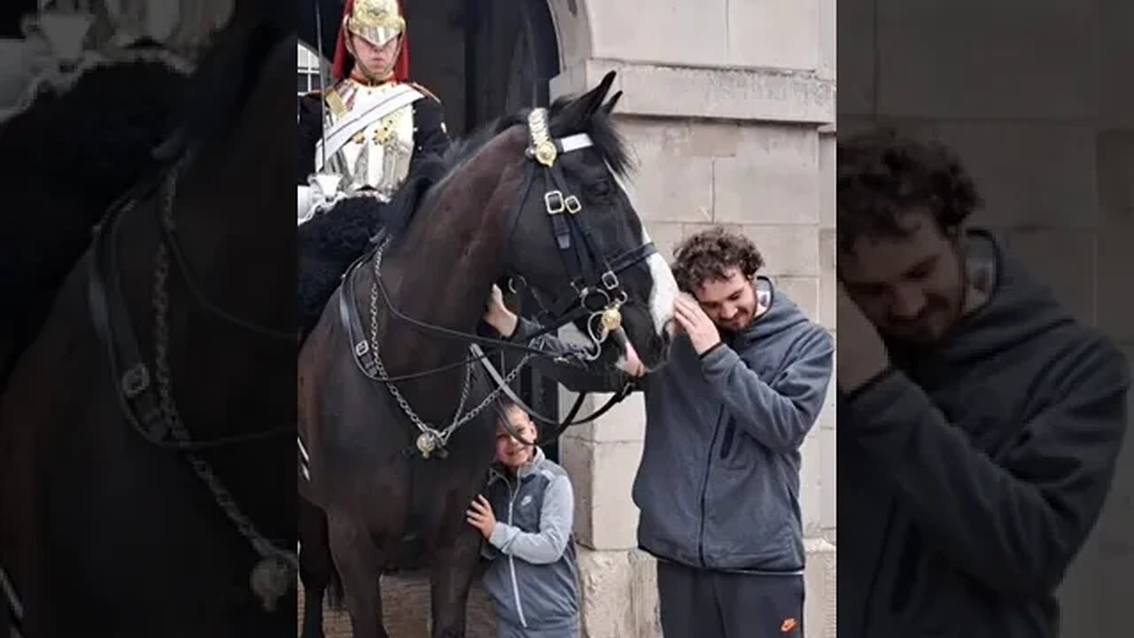 Heart warming moment young boy meets the King's guards horse #horseguardsparade