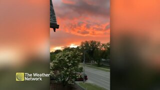 Sky lights up like fire during intense sunset