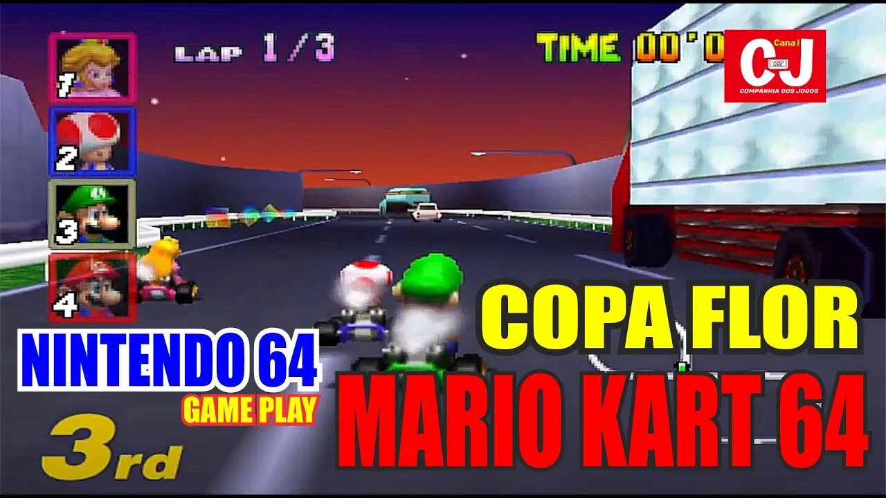 Luigi acelerando na Copa Flor em Mario Kart 64 (N64)