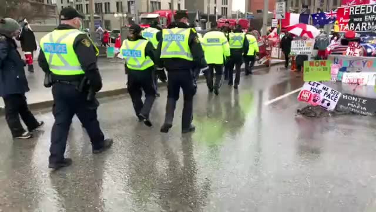 Ottawa Police Patrolling Trucks At The Freedom Convoy Around Parliament Hill