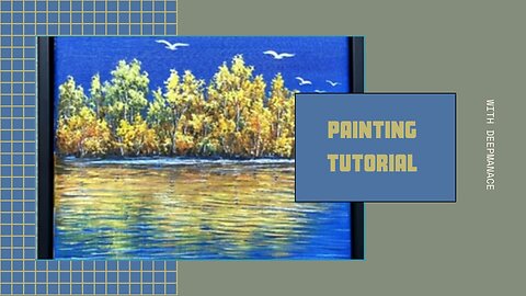 Easily draw tree silhouettes reflecting in water Acrylic painting