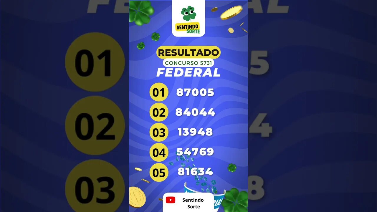 🍀 Resultado LOTERIA FEDERAL 5731 | Sentindo Sorte #shorts