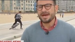 Guy on a bike eats it on live TV