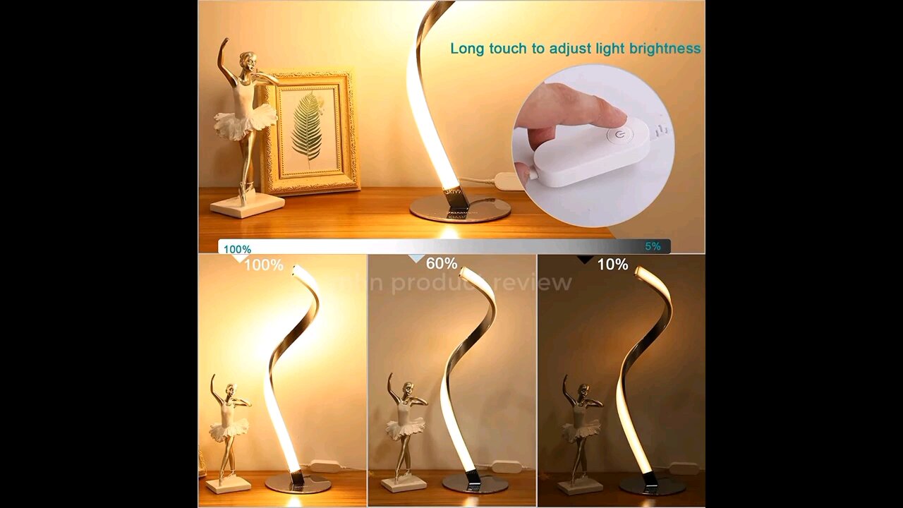 Spiral LED Table Lamp, Modern Minimalist Waves Dimmable Desk Lamp，12W Warm White Bedside Lamp