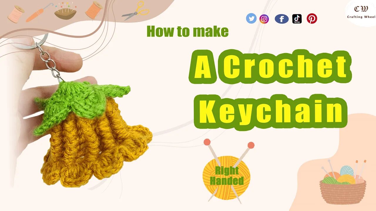 How To Make A Crochet Lotus flower keychain (Right-Handed)