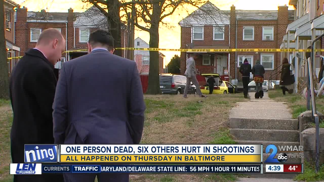 Violent 4 hours in Baltimore: One dead, 6 injured in 4 separate shootings