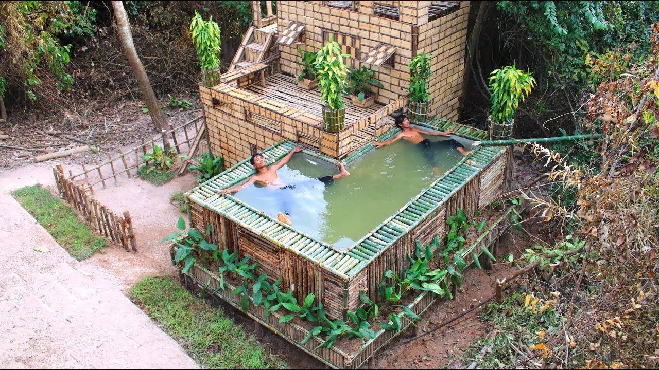 Awesome! Build Swimming pool & House Villa Using wooden