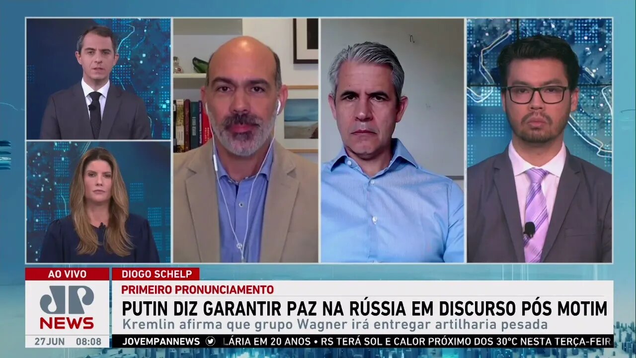 Putin diz garantir paz na Rússia em discurso após motim; Schelp, d'Avila e Kobayashi analisam