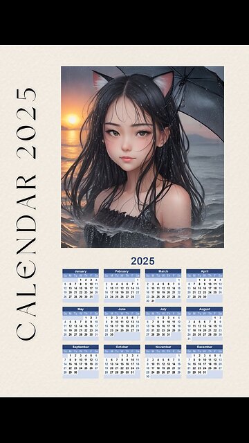 Anime Girl Wandkalender 2025 als Druckvorlage und zum sofortigen Download