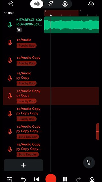 Making a song on BandLab using iPhone headphones.
