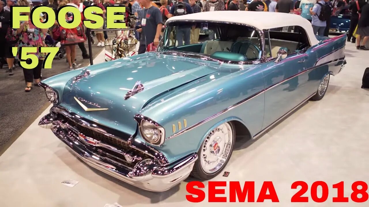 Chip Foose 1957 Chevy Bel Air Convertible at 2018 SEMA Show Reveal in Las Vegas V8TV