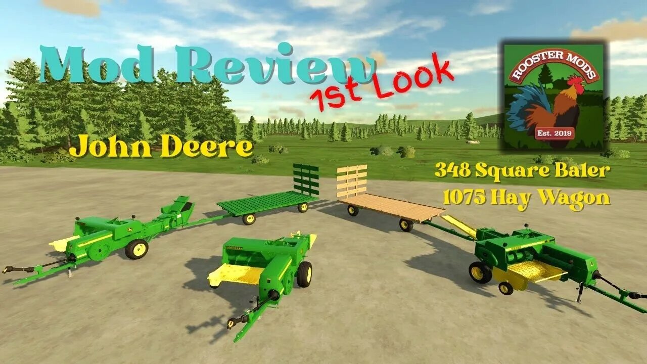 John Deere 348 Baler & 1075 Hay Wagon / Mod Review / 1st Look / Rooster Mods / LockNutz / FS22 / PC