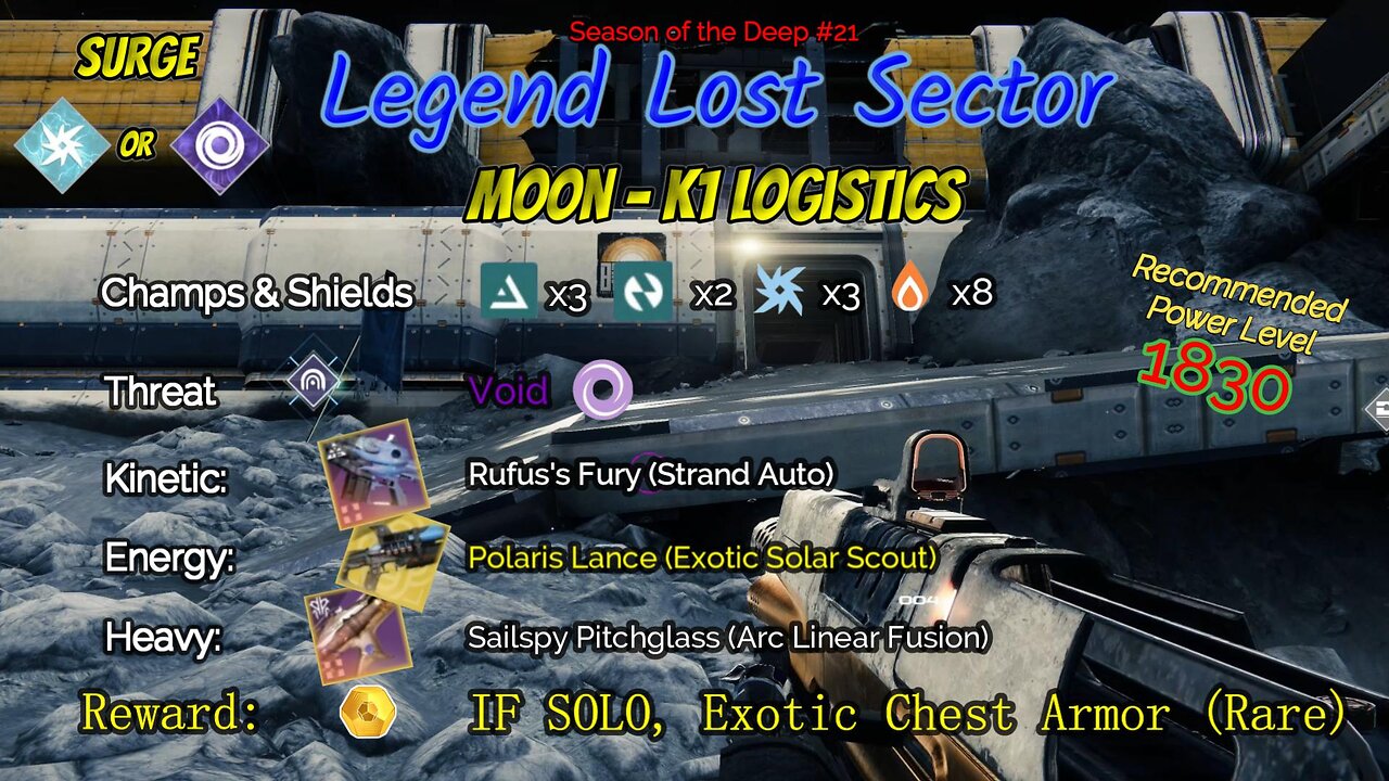 Destiny 2 Legend Lost Sector: Moon - K1 Logistics on my Arc Hunter 6-27-23