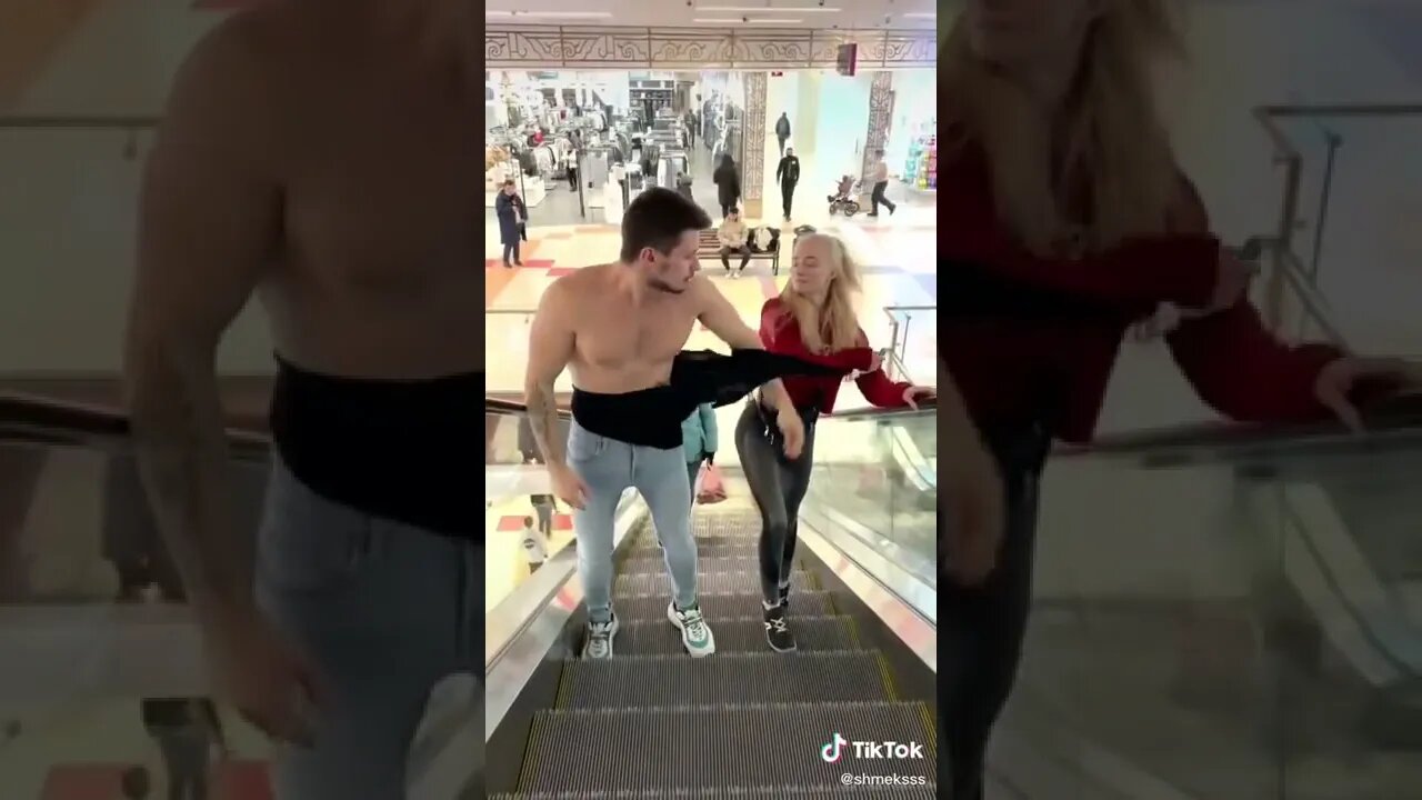 ❤️Shmeksss - Escalator Prank Teeshirt woman surprised epic #shmeksss #prank #reaction #comedy
