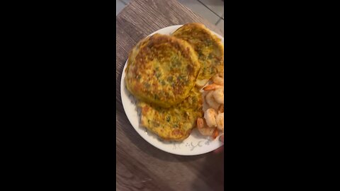 Breakfast - egg toast with shrimp and milk