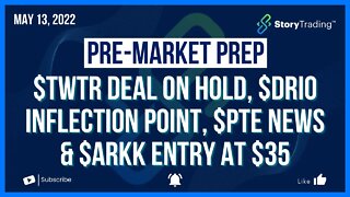 5/13/22 PreMarket Prep: $TWTR Deal on Hold, $DRIO Inflection Point, $PTE News, & $ARKK Entry at $35
