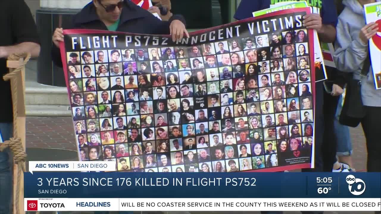 San Diego Iranian protests honor 176 killed in 2020 Ukrainian International Airlines flight