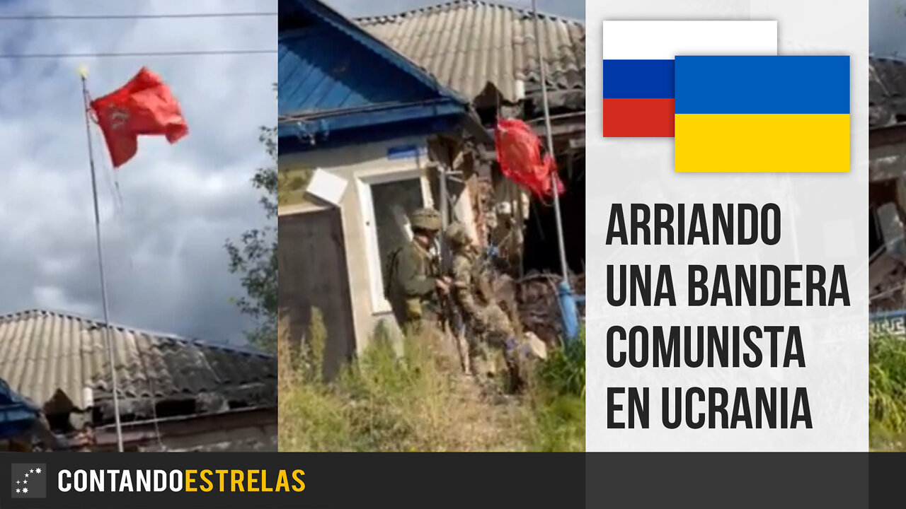 Arriando una bandera comunista en Ucrania