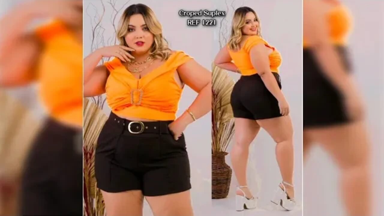 ✔️ CROPPED COLOR PLUS SIZE OU SHORT PRETO COM CINTO