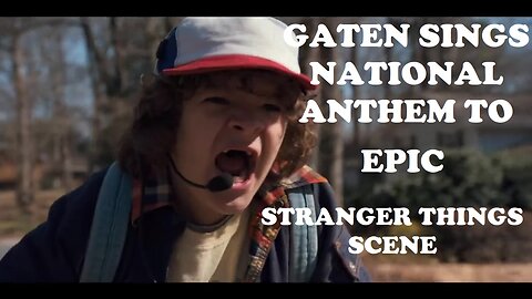 Gaten Matarazzo singing the national anthem to the epic car flip scene in Stranger Things