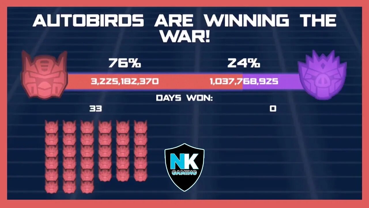 Angry Birds Transformers 2.0 - War Pass Day 33 Results + Cosmos & General Optimus In Action
