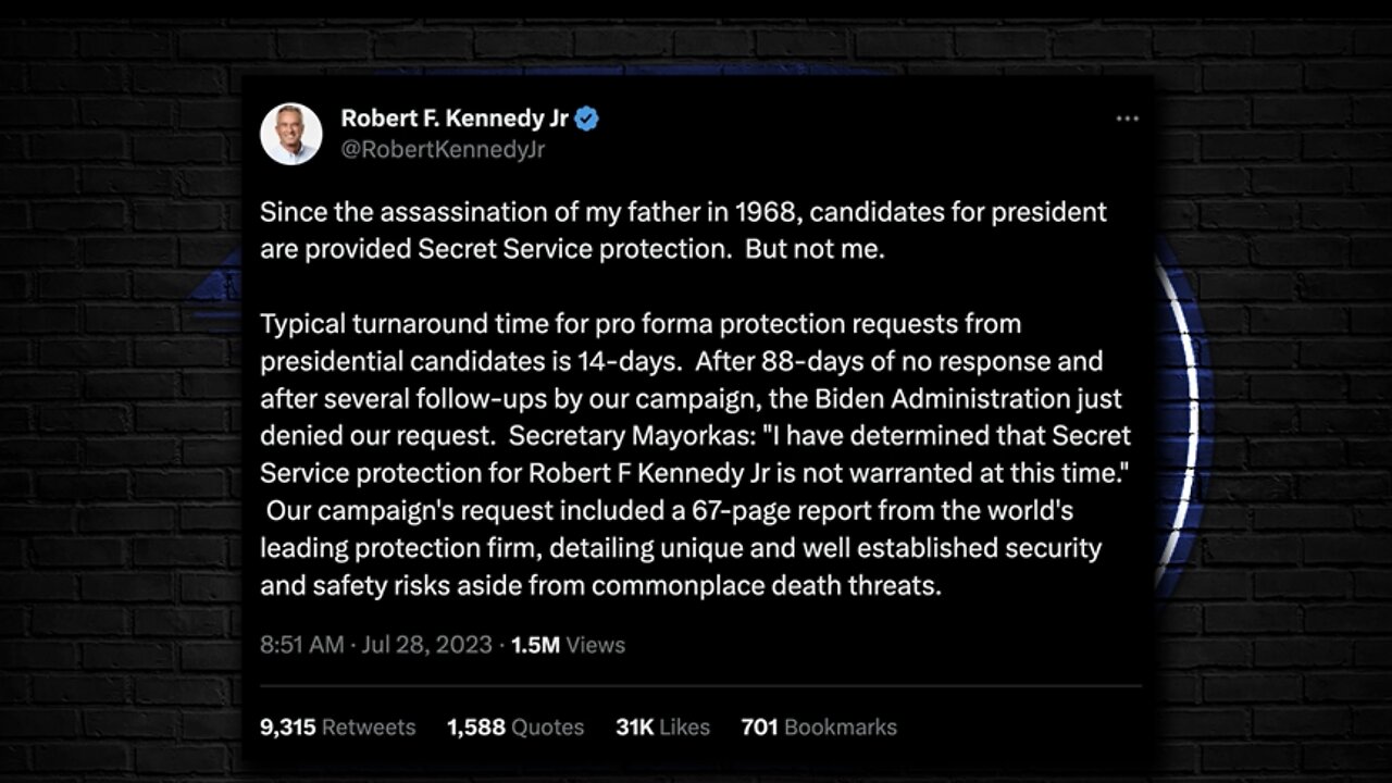 Biden Regime Denies RFK Jr. Secret Service Protection Even Though His Father & Uncle Were Murdered
