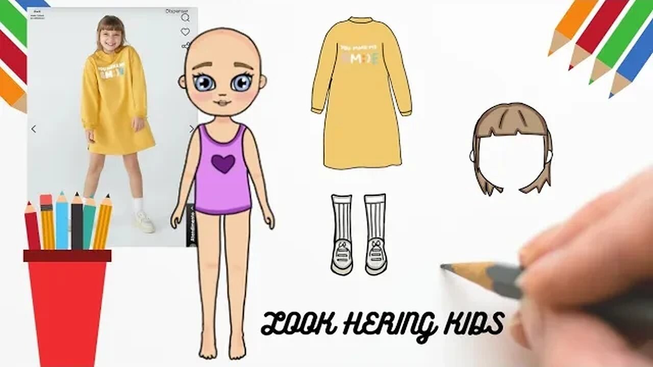 COMO DESENHAR BONECA DE PAPEL+ VESTIDO HERING KIDS #bonecadepapel #paperdolls #hering