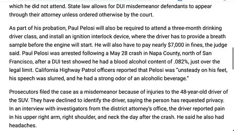 🟨 佩洛西的丈夫對酒駕指控認罪，被判處 5 天監禁，已服刑 2 天，品行良好減 2 天。 其餘的將由工作計劃提供。 🟨